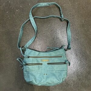 Stone & Co Smokey Boat Bottom Hobo Bag Aqua Blue Crossbody Pocket Purse 8x12